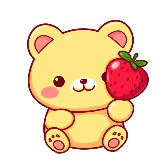 Petit ourson kawaii avec une fraise