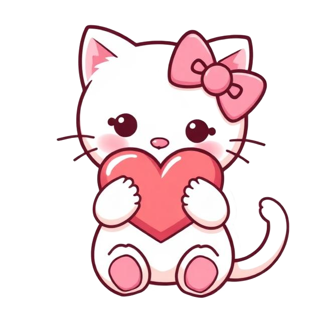 Chatte kawaii serrant un cœur
