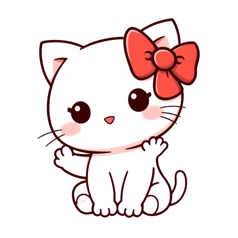 Petite chatte kawaii avec un nœud rouge